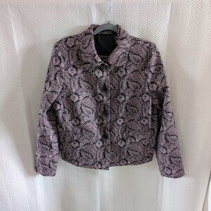 Liz Claiborne Purple Paisley Jacquard Blazer Snap Buttons Size Large Brocade